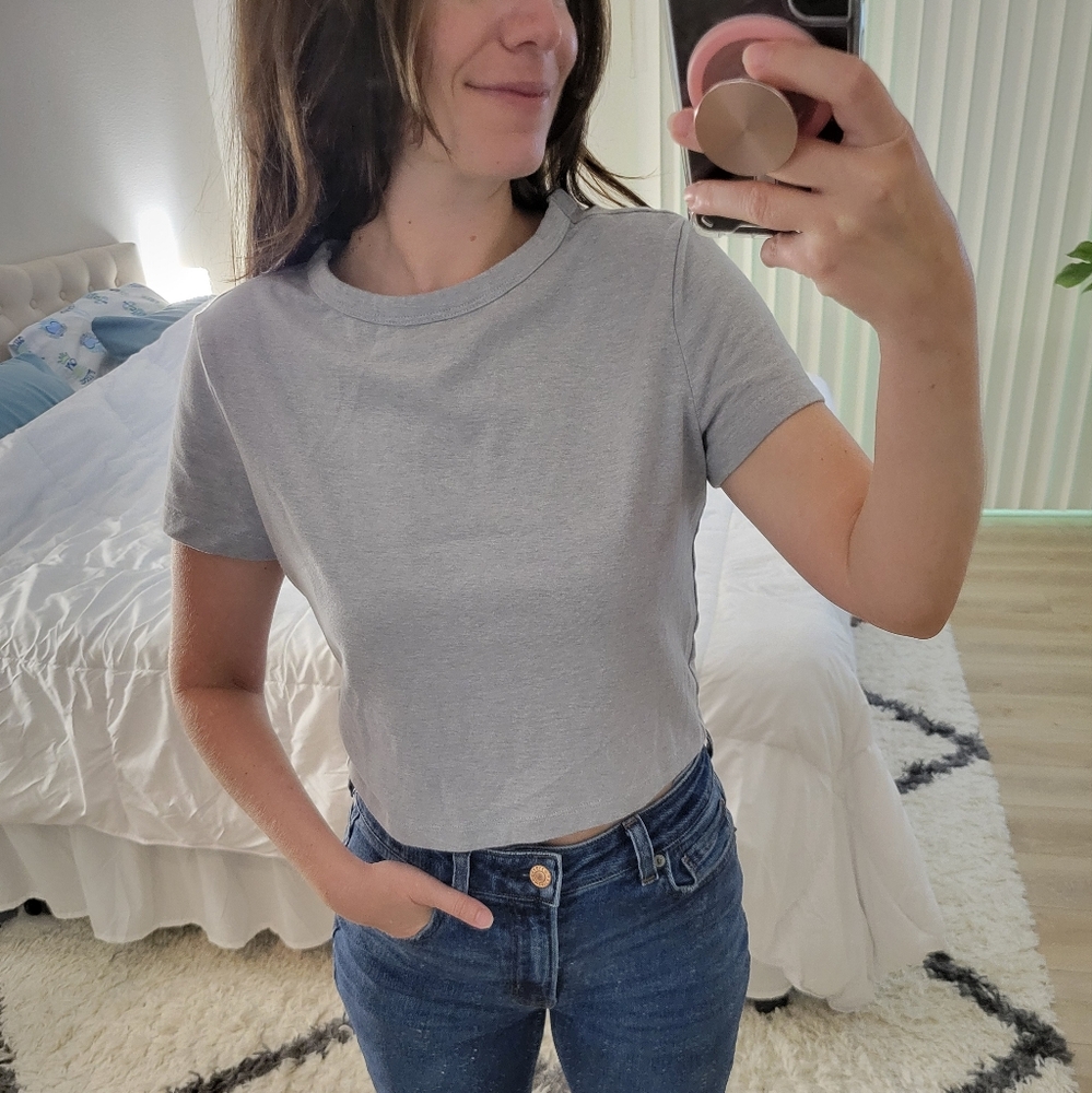 Wild Fable Gray Short Sleeve Cropped T-Shirt